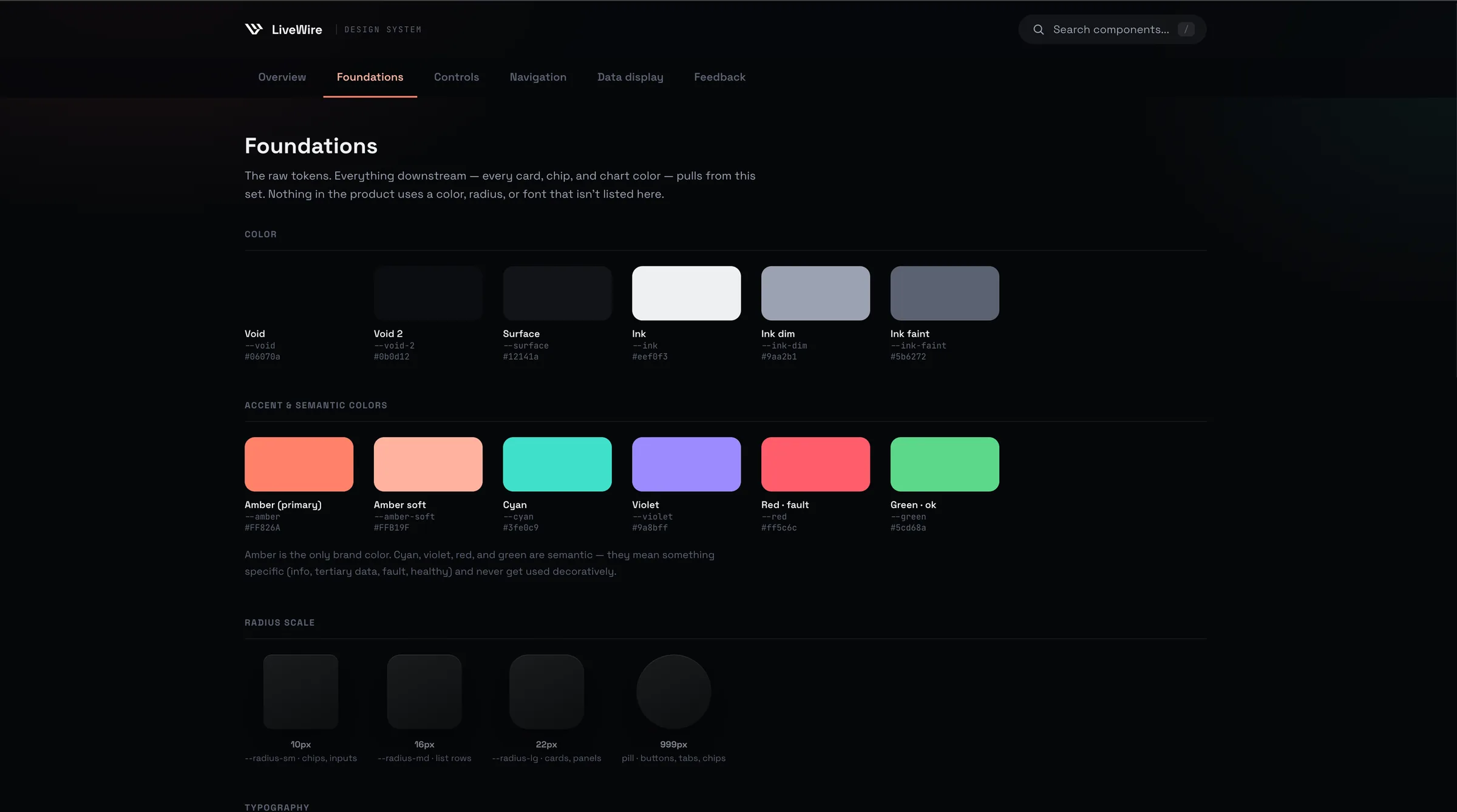 Livewire Design System Overview - Palette & Tokens