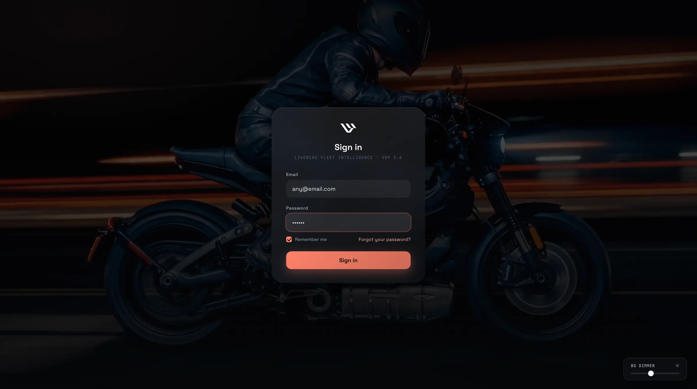 Livewire Redesigned Sign-in Screen